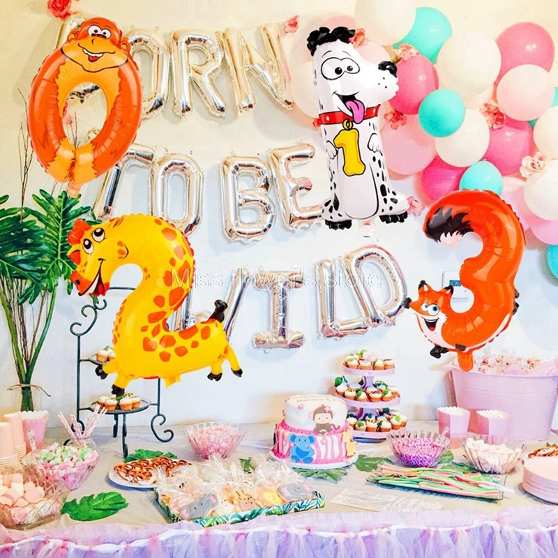 16 Inch Cartoon Animals Number Foil Balloons 0-9 For Birthday Party Decoration