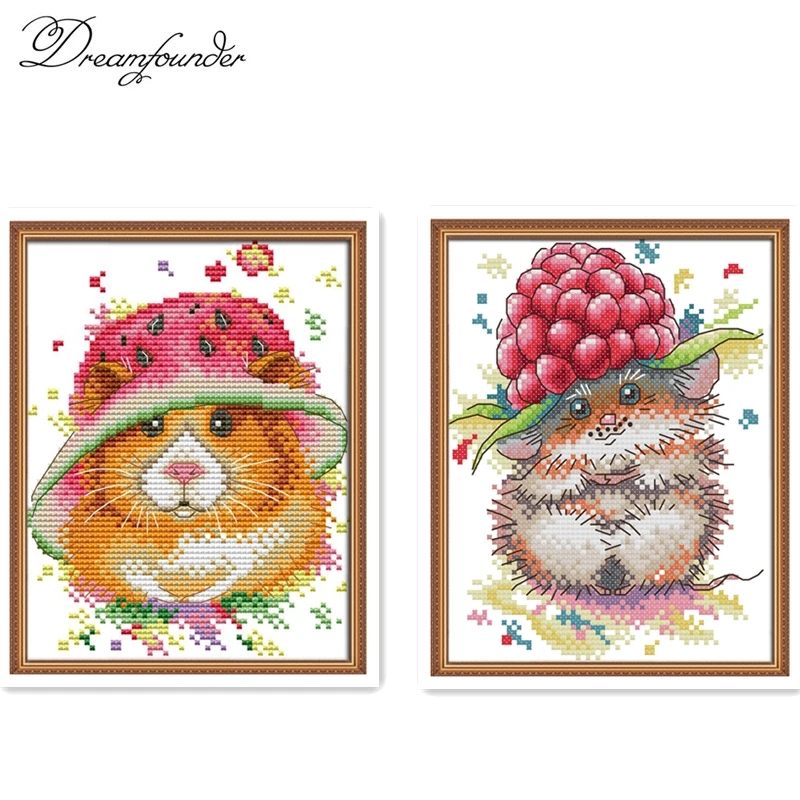 A little mouse's strawberry cap cross stitch kit aida 14ct 11ct count print canvas stitches embroidery DIY handmade needlework