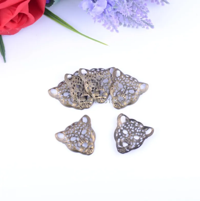 

Free shipping-100Pcs Bronze Tone Leopard Head Filigree Wraps Connectors Metal Crafts Decoration DIY Findings 30x28mm J0607