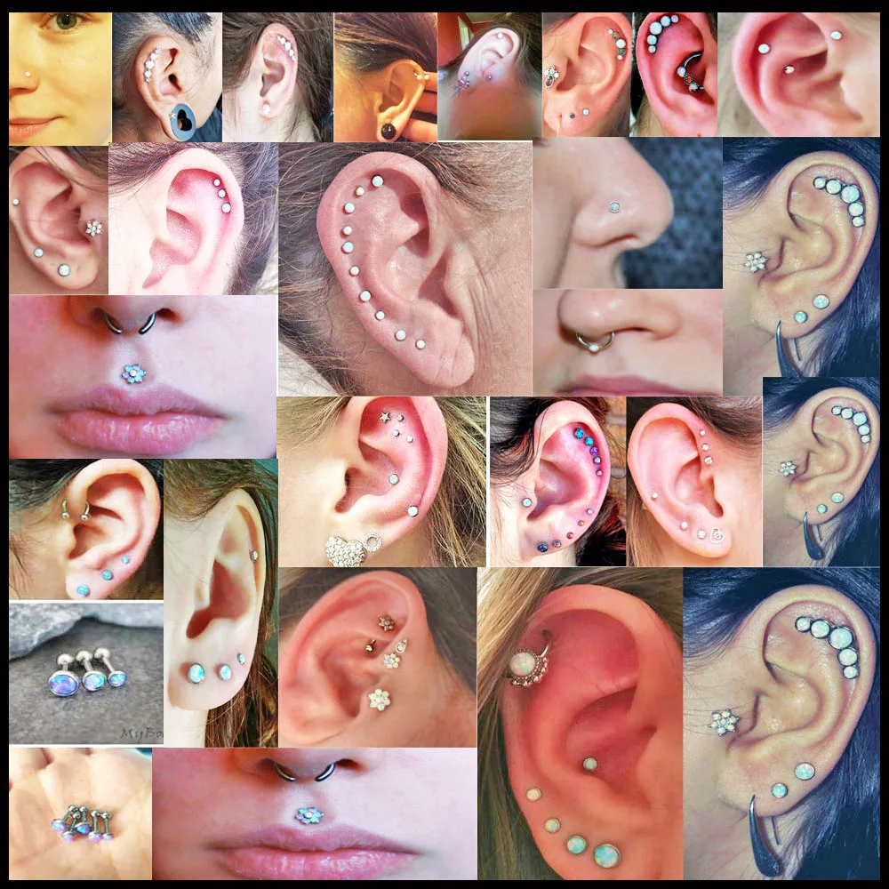 BOG-1PC 316L Surgical Steel Opal Stone Ear Tragus Cartilage Helix Earring 16g Charming Opal Piercing Body Jewelry