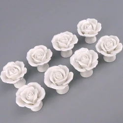 8PCS Ceramica Rose a Forma di Fiore Porta Manopole Armadi Maniglia di Colore Bianco Armadio Cassetto Estraibile Maniglia