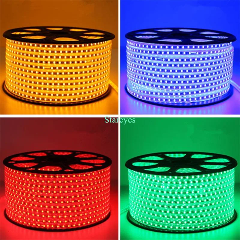 Free shipping 1 Roll 100M AC220V 5050 SMD 60LED/M 8mm PCB IP67 Waterproof LED Flexible strip light Ribbon RGB Single color tape