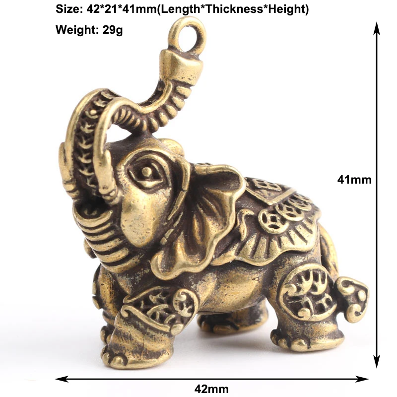 Copper Auspicious Elephant Keychain Pendant Vintage Brass Metal Animal Key Chains Ornaments Keyrings Pendants Key Rings Jewelry