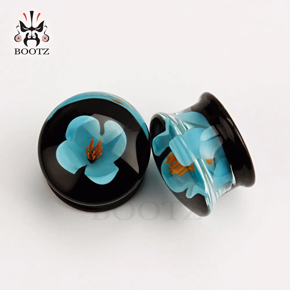 Wholesale Price Flower Glass Ear Piercing Tunnels Plugs Expanders Earring Gauges Stretchers Fashion Body Jewelry Gift 28PCS