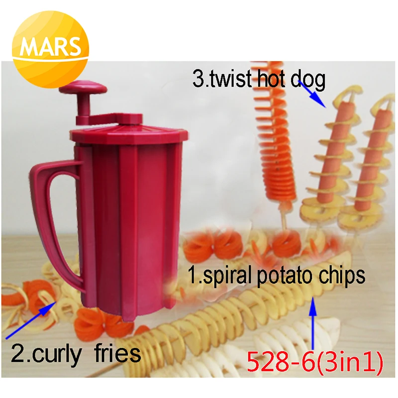 Manual Twisted Potato Slicer Curly Fries Twister Hot Dog Spiral Potato Cutter 3 Functions Tornado Potato Cutter Slicing Machine