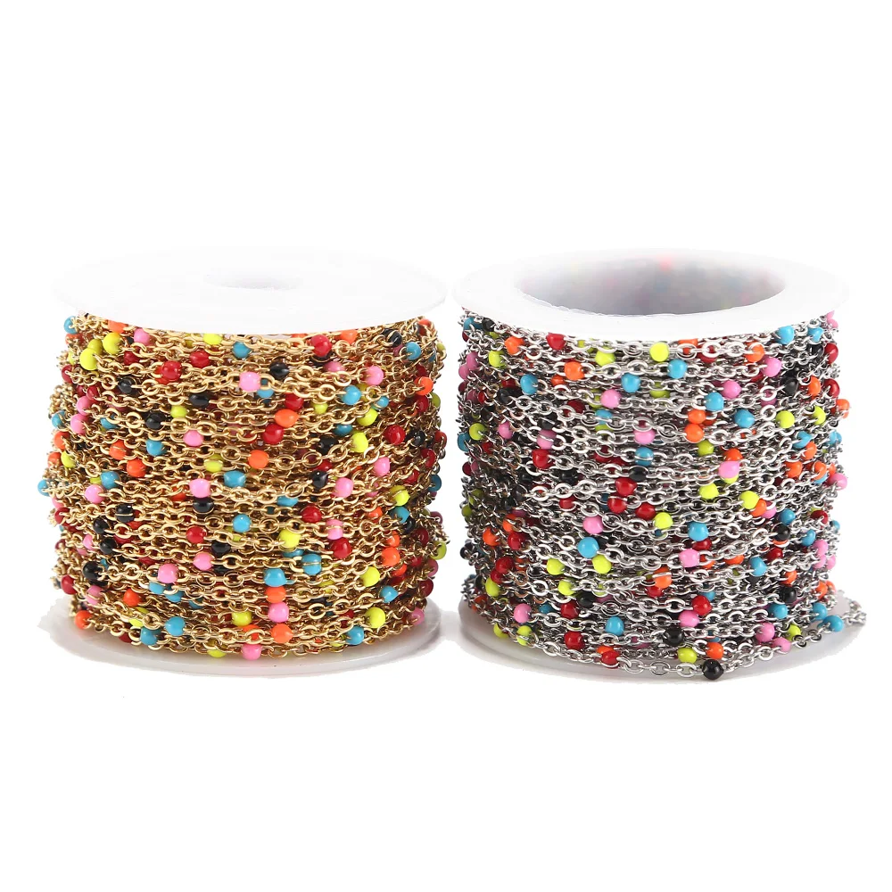2 mm Breite, 2 m Edelstahlketten für Schmuck, DIY, Emaille, ovale Kugelperlenkette für Damen, Halskette, Armbänder, Fußkettchenherstellung – Detail 4