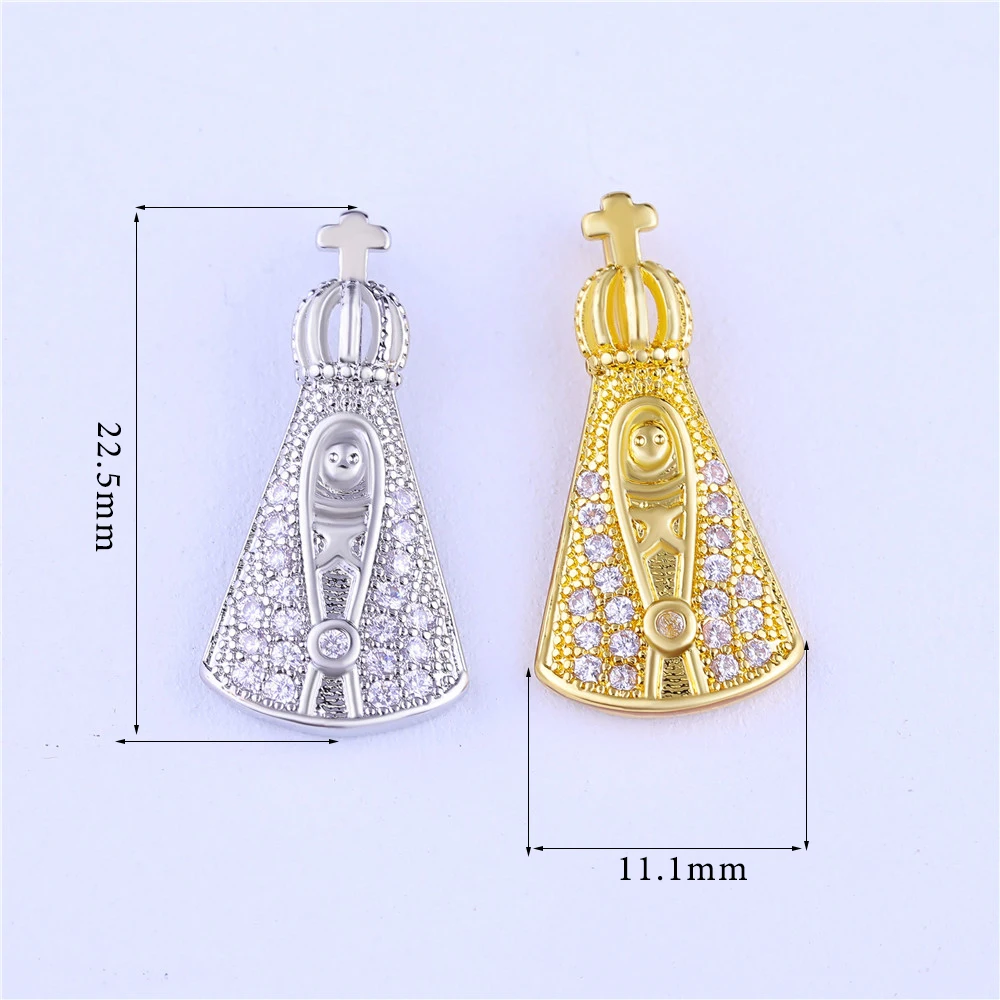 Juya 18K Real Gold Plated Handmade Religious Saint Christian Virgin Mary Cross Charms For DIY Talisman Rosary Jewelry Making