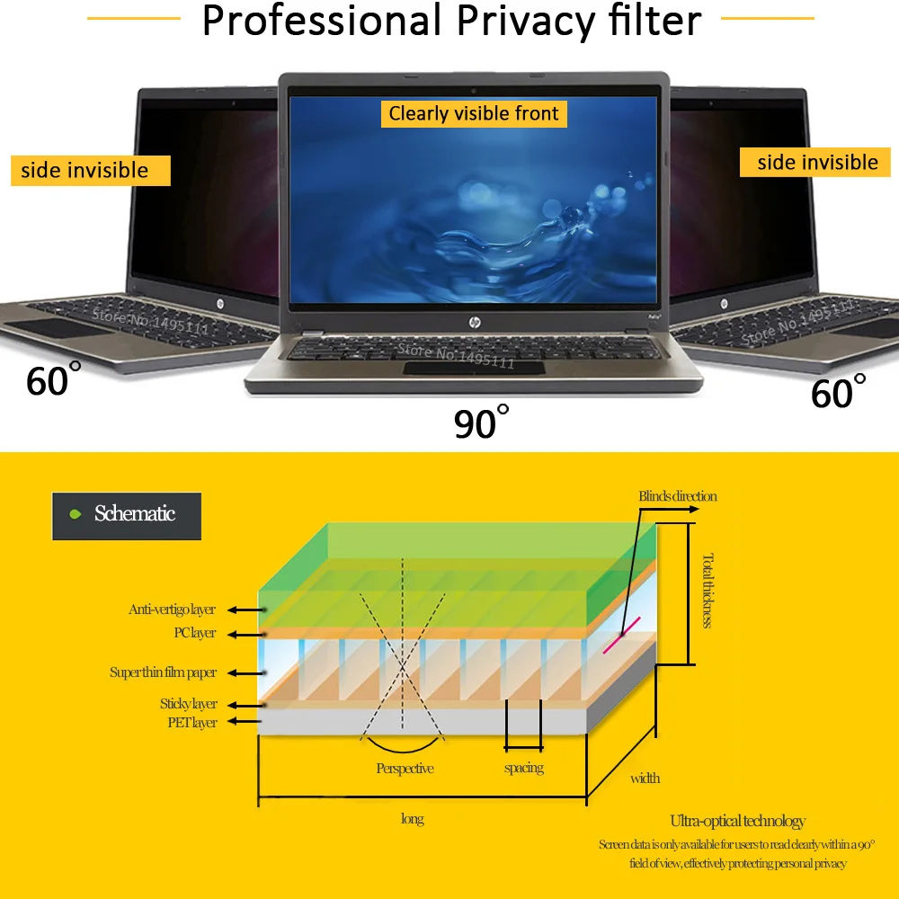 13.3 inch ( 294mm*165mm ) Privacy Filter For 16:09 Laptop Notebook Anti-glare Screen protector Protective film