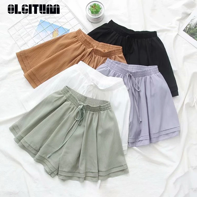 

Summer Chiffon Shorts Skirts for Ladies 2020 High-waist Versatile Ruffled Loose Wide-leg Shorts Women Hot Sale