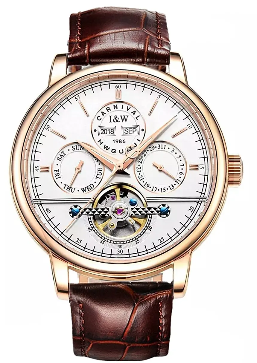 CARNAVAL Luxe eeuwigdurende kalenderhorloges voor heren Hoge kwaliteit Tourbillon automatisch horloge 2025, saffier waterdicht Reloj Hombre