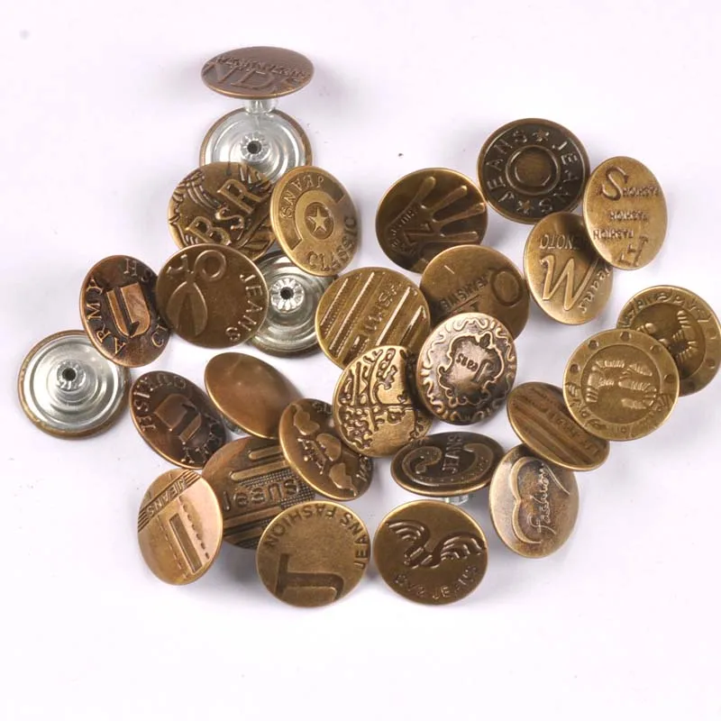 20Pcs/Set 17/20MM random mixed Metal Button High Quality bronze Jean Buttons Clothing sewing Accessories cp2173