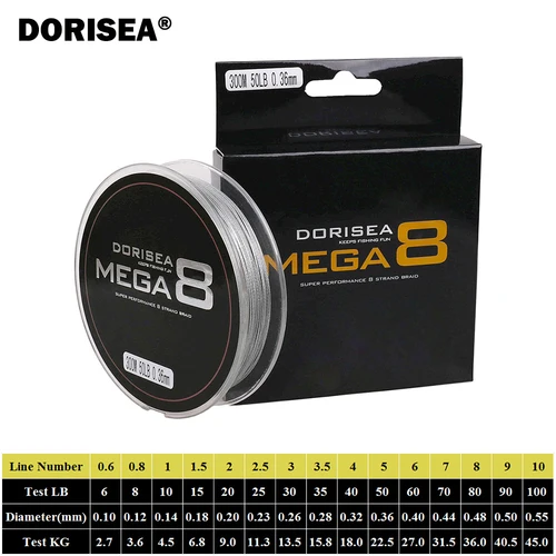 DORISEA Mega 8 hebras multifilamento PE trenzado hilo de pescar alambre trenzado de pesca 300M 330 yardas Material japonés para pesca de carpa