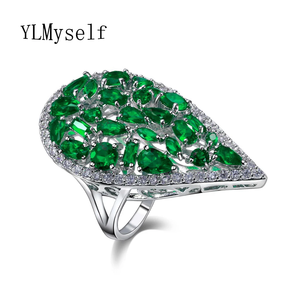 Big water drop long shape women ring pave clear crystal cz zirconia fashion colorful jewelry female rings