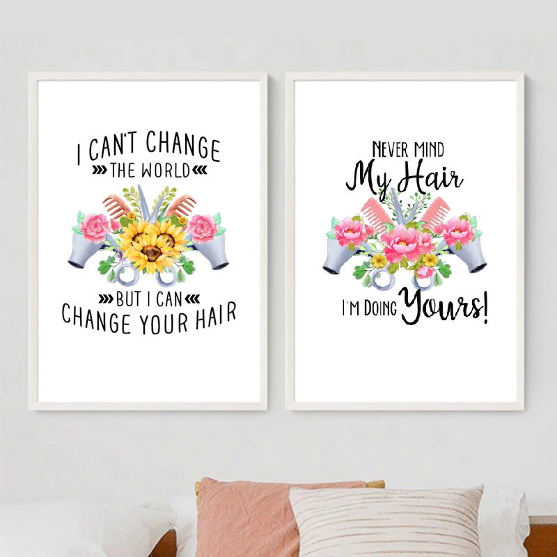 Barbershop Decor I Can't Change the World But I Can Change Your Hair Quotes Posters And Prints Hairdresser Barber Painting Gift