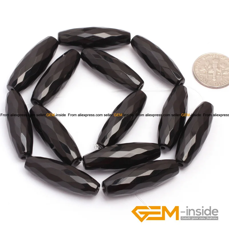 Olivary Rice Faceted AA Grade Black Agates Beads Natural Stone Bead DIY Loose Bead For Jewelry Making Strand 15\