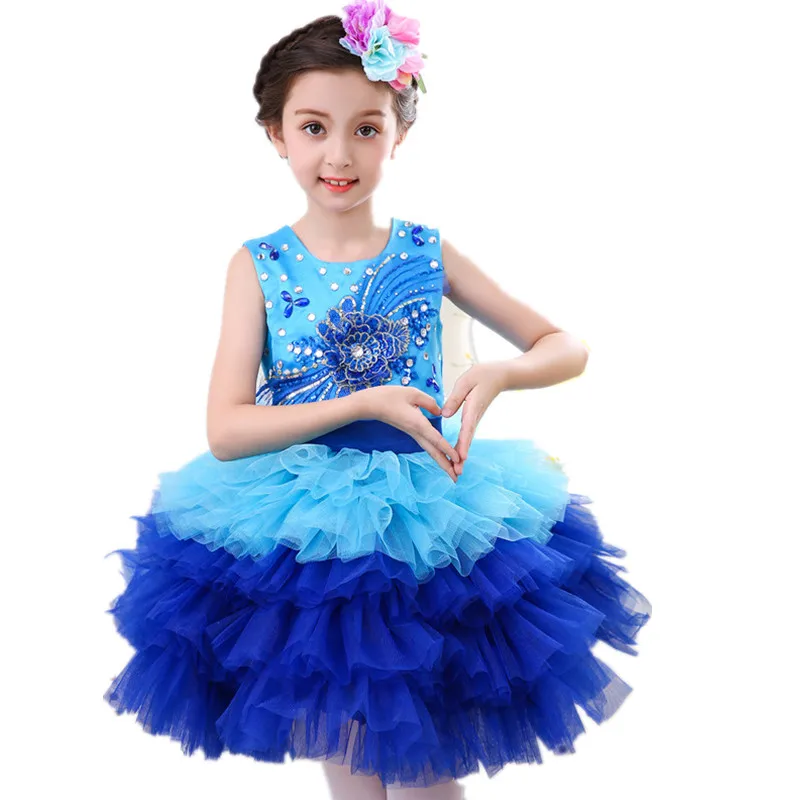 Girls Costumes Children Chorus Suits Elementary and middle school students Performing dress Sequins Puffy dance skirt