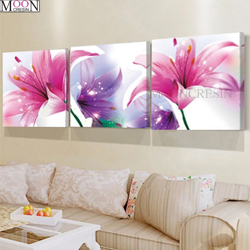 

5D DIY Diamond Painting Cross Stitch Triptych Colored Lily Diamond Mosaic Full Square Drill DIY Diamond Embroider Decoration Kit