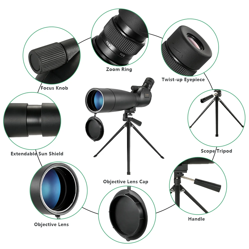 Visionking 20-60x80 Birdwatching Spotting Scope Bak4 Nitrogen Waterproof Binoculars Outdoor Target Shooting Camping Telescope