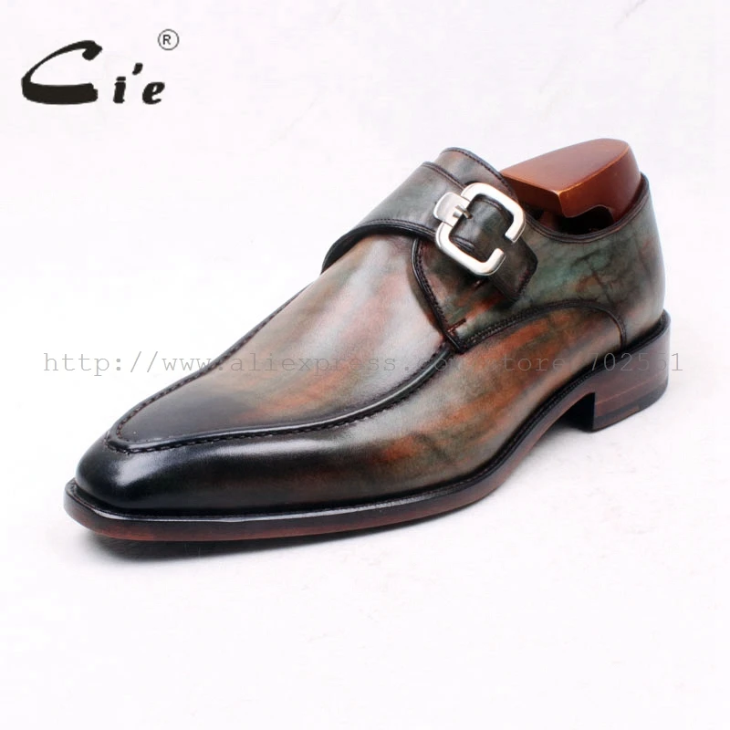 cie Square Toe Hand-Painted Handmade Single Monk Straps Pure Genuine Calf Leather Bottom Outsole Breathable Men\'s Flat ShoeMS127