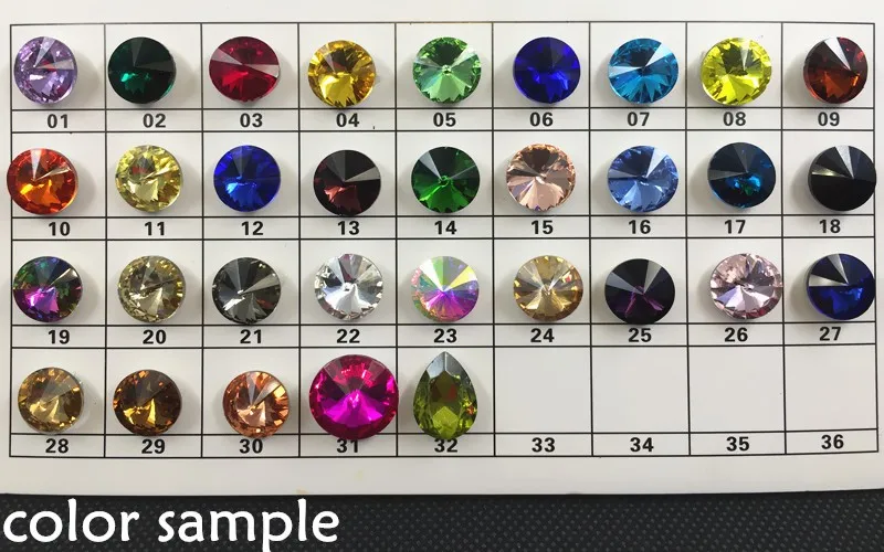 middle blue  Color 6,8,10,12,14,16,18mm RIVOLI CRYSTAL POINTED BACK Rhinestones Round Glass Stone for Dress Making