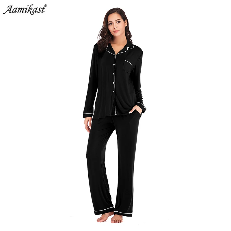 Aamikast Autumn Pajamas for Women Long Sleeve Sleepwear Ladies Soft Loungewear PJ Set Pjama in winter in women\'s Pajama Sets