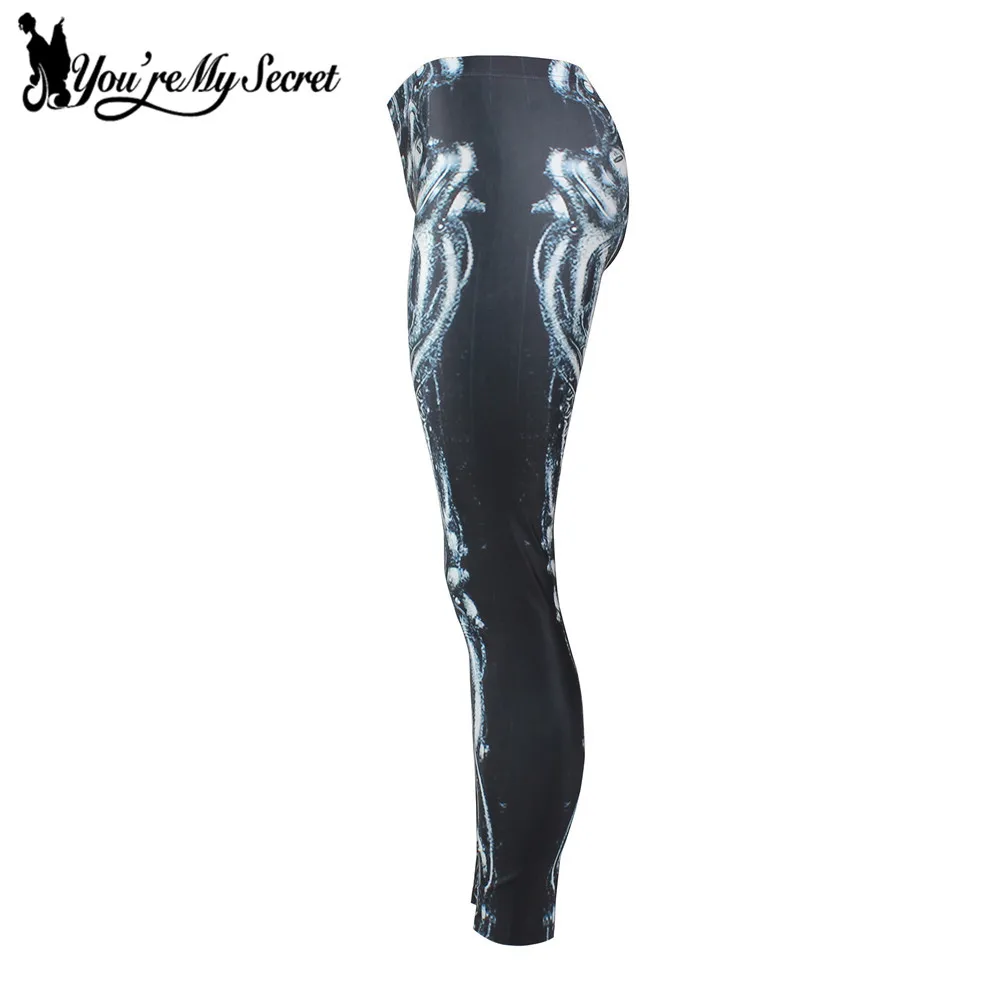 [You\'re My Secret] Gothic Mid Waist Fitness Leggings Halloween Party PUSH UP Workout Pants Skeleton 3D Printed Elastic Leggins