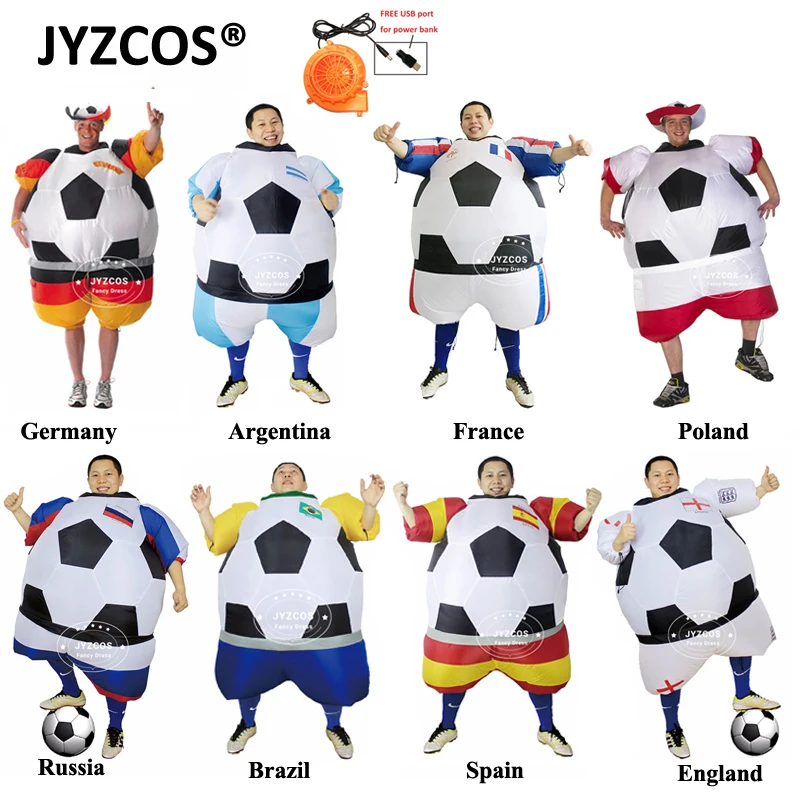 

JYZCOS Russia Football Player Inflatable Costume Ball Suit Halloween Costume Adults Soccer Costume Fancy Dress