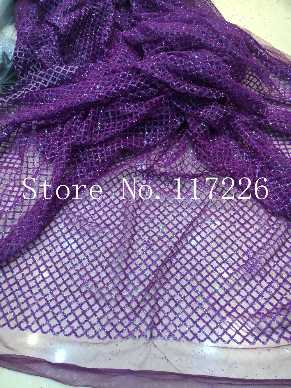 

High quality purple glued glitter with sequins hot selling african tulle net lace fabric for evening dress 10yards/lot