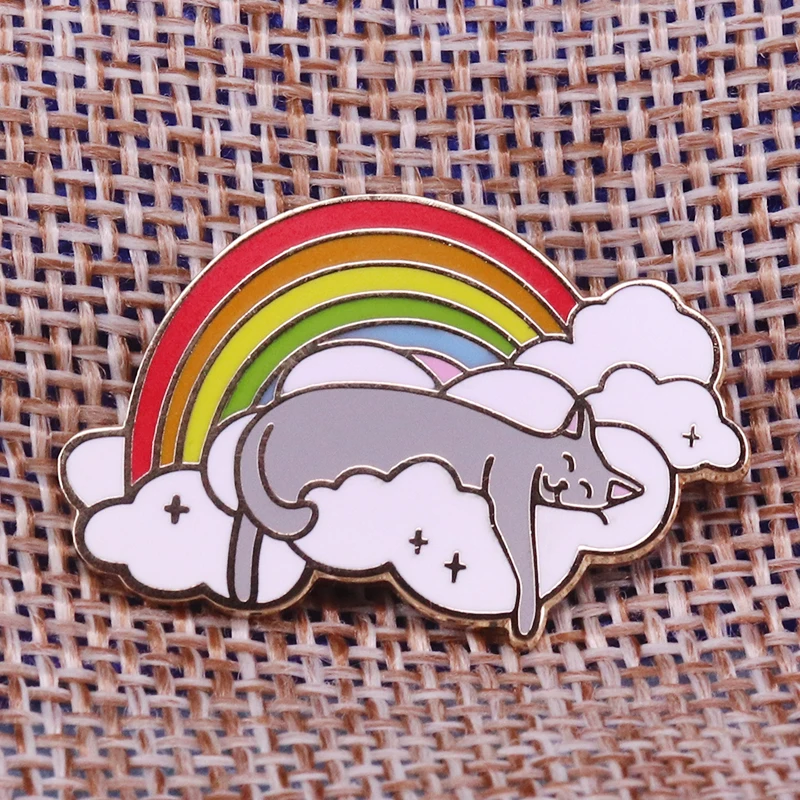 Sleeping cat cloud needle cute rainbow brooch cartoon animal badge children gift creative lazy jewelry fun nap accessories