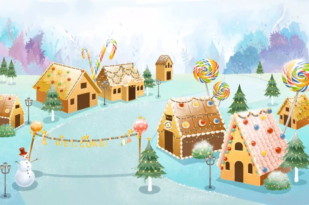 7x5FT Candy Winter Wonderland Candyland Chocolate House Village Custom Photo Studio Background Backdrop Vinyl 220cm x 150cm