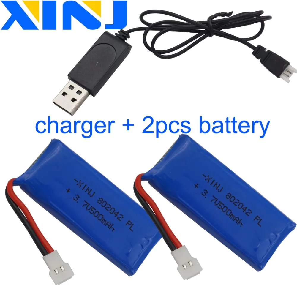 

Charger+2pcs 3.7V 500mAh 25C Polymer Li Lipo Battery 802042 JST XH2.54 For Ubsan X4 H107L, H107C, H107D RC Quadcopter Drone