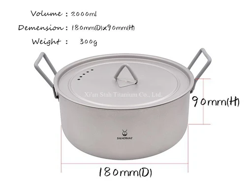 

Pure Titanium 2L 300g Pot Boiler with Lid Anti-scald Silone Sleeved Handle Matte Finishing Portable for Outdoors