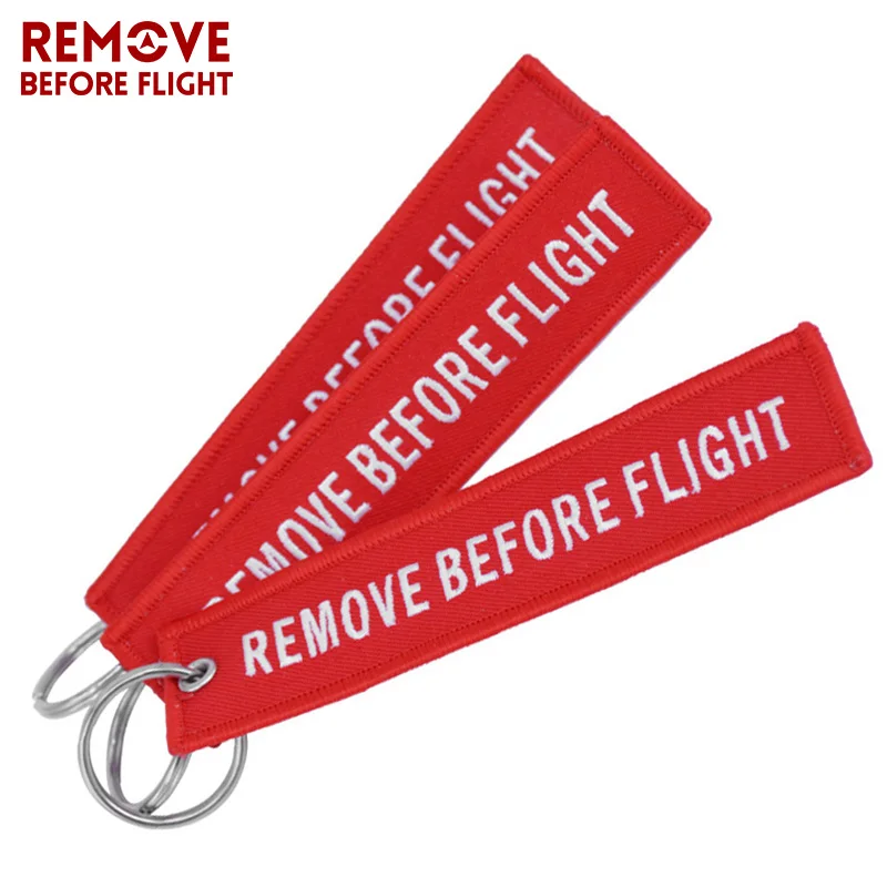 Remove Before Flight Embroidery Keychain for Aviation Gift Chaveiro Para Carro Luggage Tag Key Fob 10 PCS/LOT Red Key Ring Chain