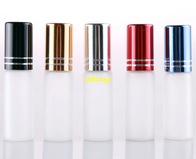 

500pcs/lot 5ML Frosted Glass Roll On bottle Stainless Steel Roller Ball Essential Oil Perfume Bottles Aluminum cap