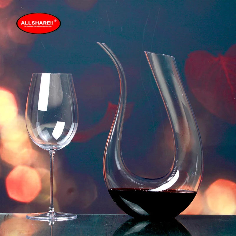 Best Selling Hand-Blown Lead-Free Crystal  U-shaped Red Wine Decanter with Cleaning Beads 1500ml / 50oz