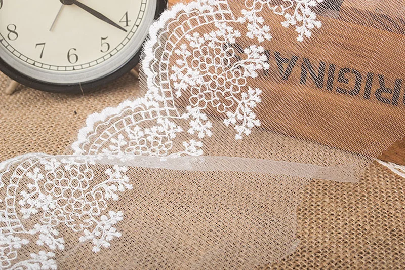 Lace Fabric with Flower Edge for Dress Sewing, Cotton Embroidery, Mesh Lace Trim, Off White Gauze, DIY, 11cm Width, 5Yds