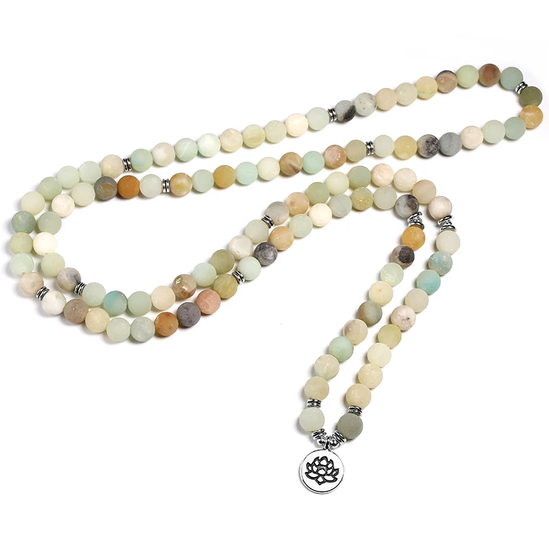 Amazonite naturale Mala Bracciali 108 di Yoga 8 MILLIMETRI Opaco Braccialetto di Pietra Per Le Donne E Gli Uomini di Meditazione Monili di Fascino del Regalo