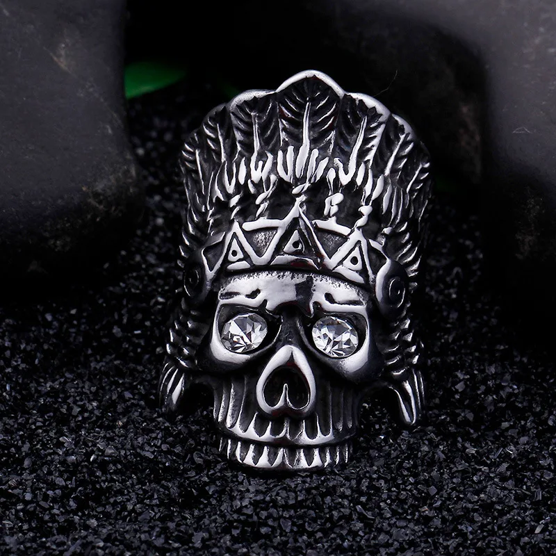 Vintage Indian Chief Skull and Crossbones Friend Men's Ring