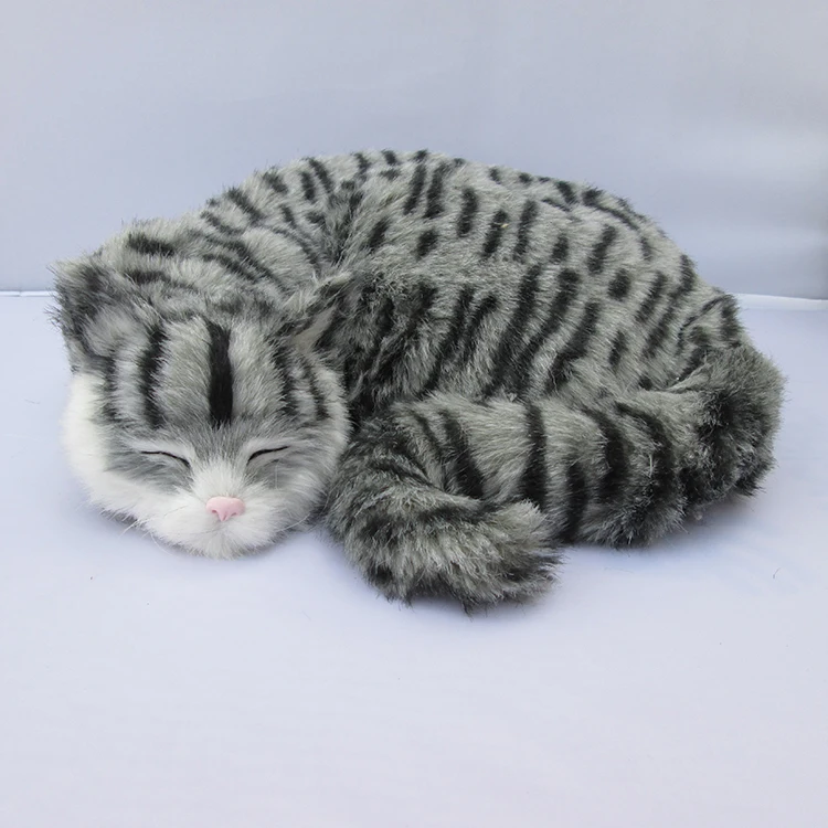 

gray simulation cat plastic&fur sleeping cat model gift about 29x31x10cm a92