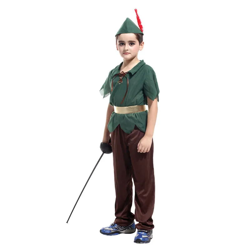 Green Man Robin Hood Peter Pan Cosplay Costume Boys Carnival Halloween Christmas Children Forest Prince Hunter Cosplay Clothes