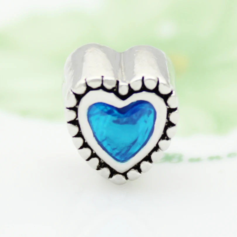 Slide Charm Blue Heart Shaped European Luxury Charm Beads Fit Pandora Bracelet and Bracelet Pendant DIY Jewelry