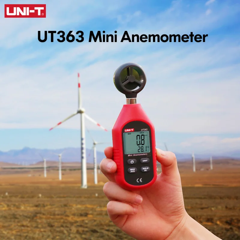 Anemómetro Digital de mano UNI-T UT363, medidor de temperatura y velocidad del viento, con pantalla LCD, UT363BT