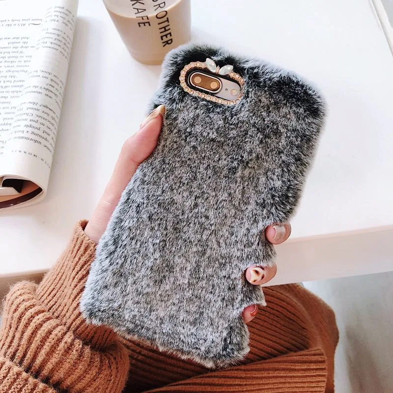 Glitter Warm Fluffy Plush Phone Case For iphone XR XS MAX Cute Pink Fur Case For iphone 7 8 Plus XS Holder Cover