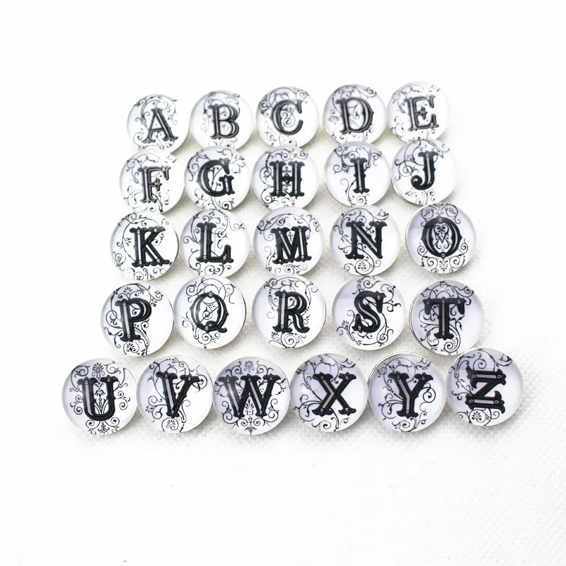 

18mm 26Pcs Alphabet A-Z Letter Glass Snap Button Charms Ginger Snaps Diy Jewelry Fitting