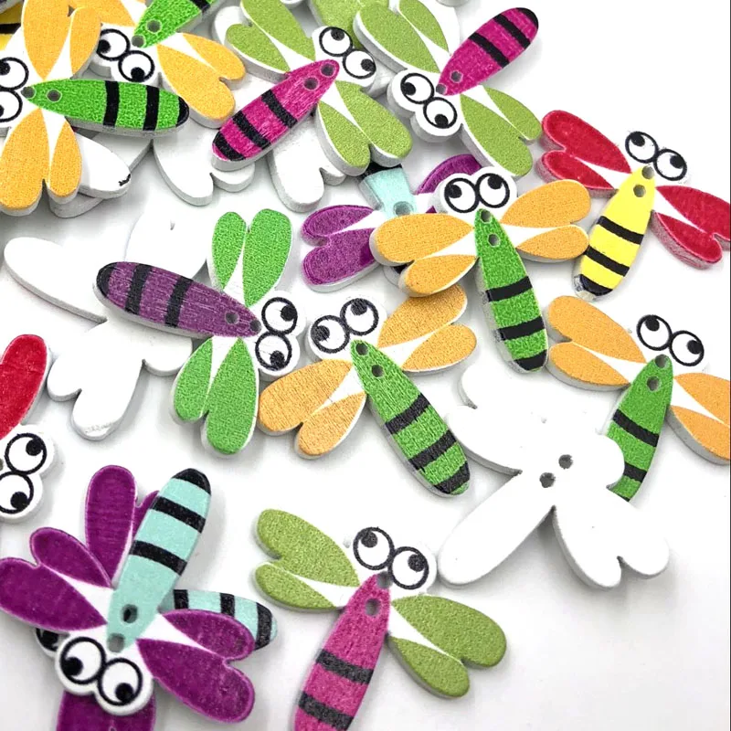 25/50/100pcs Mixed Dragonfly Wooden Buttons Fit sewing Kid's Crafts Scrapbooking WB480