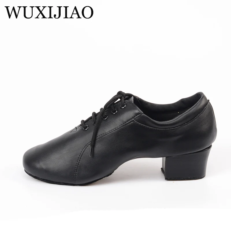 Wuxijiao couro real sapatos de dança de salão de baile sapatos de dança latina masculino 4.5 cm pode ser personalizado tamanho sapatos