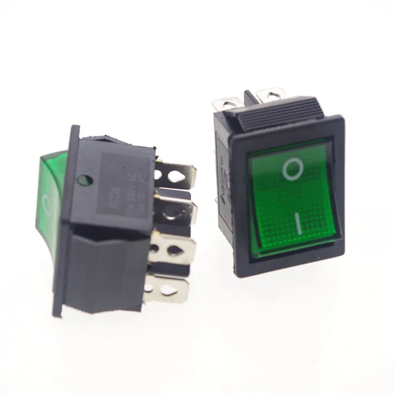 5 шт. Зеленый Свет DPDT ON/OFF 6 Pin 15A/250VAC 20A/125VAC клавишный выключатель для лодки