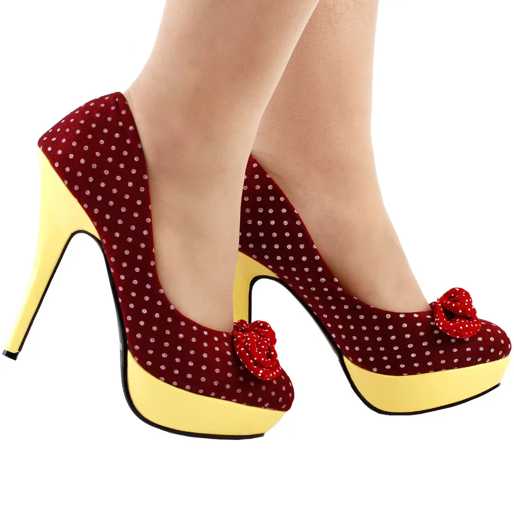 LF30426 Womens Fashion Polka Dots Bow High Heel Platform Stiletto Club/Party Pumps Shoes