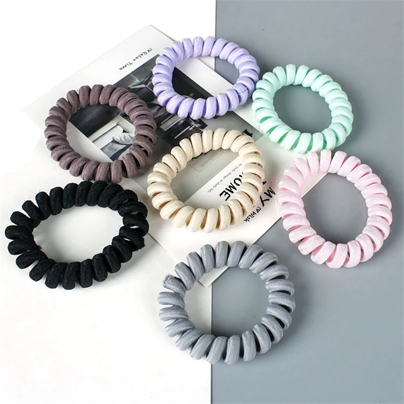 High Elasticity Telephone Coil Hairbands Women Spiral Hair Ties Girls Hair Rings Rope Solid Color Hair Accessories Gum Scrunchy