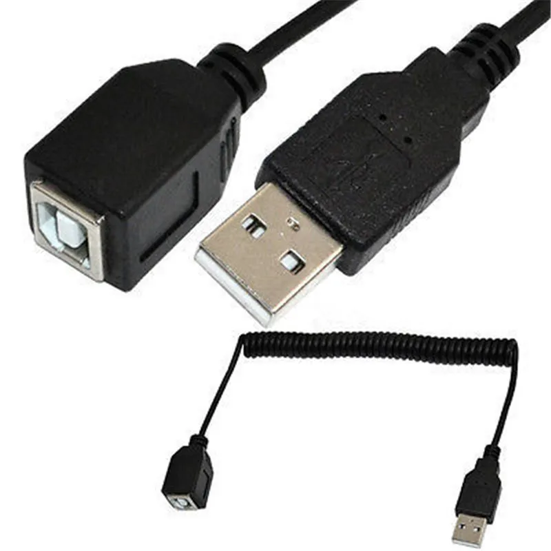 USB Male to USB B Female Cable USB 2.0 A Male Plug to USB B Female Jack Extension Coiled Spiral Cable 1m/100cm